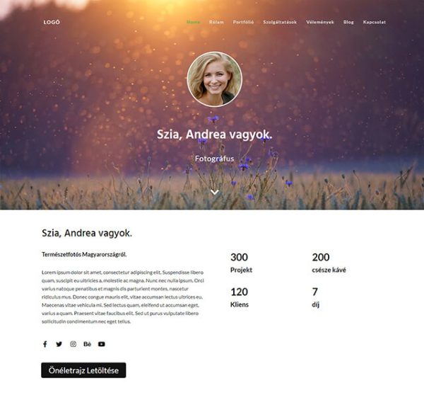 Fotográfus - portfólió jellegű wordpress oldal készítése
